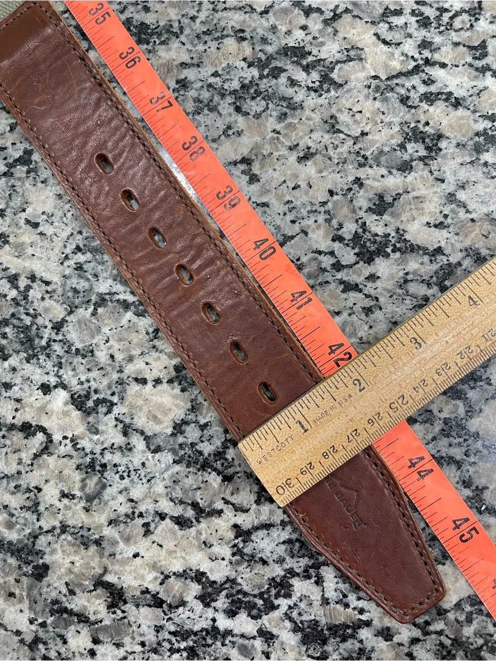 Vintage Eddie Bauer Khaki Canvas Belt Brown Leather Trim Preppy Neutral Men 40